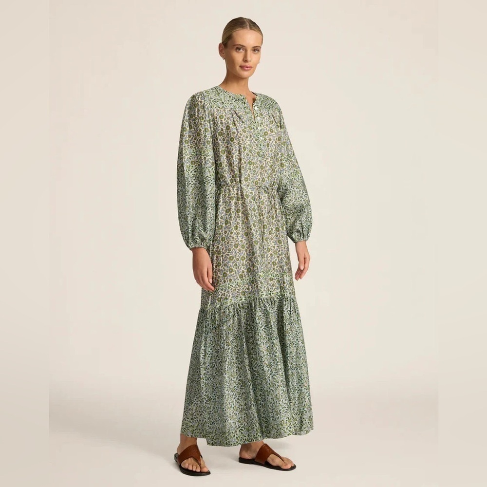 Hannah Artwear Boho Floral Maxi Dress Cotton Silk Hand Print 0 Size 4